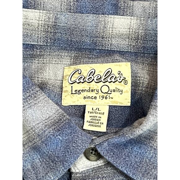 Mens Cabela's Blue Plaid Fleece Button Up Collared Long Sleeve Shirt Top Size L - Picture 5 of 7